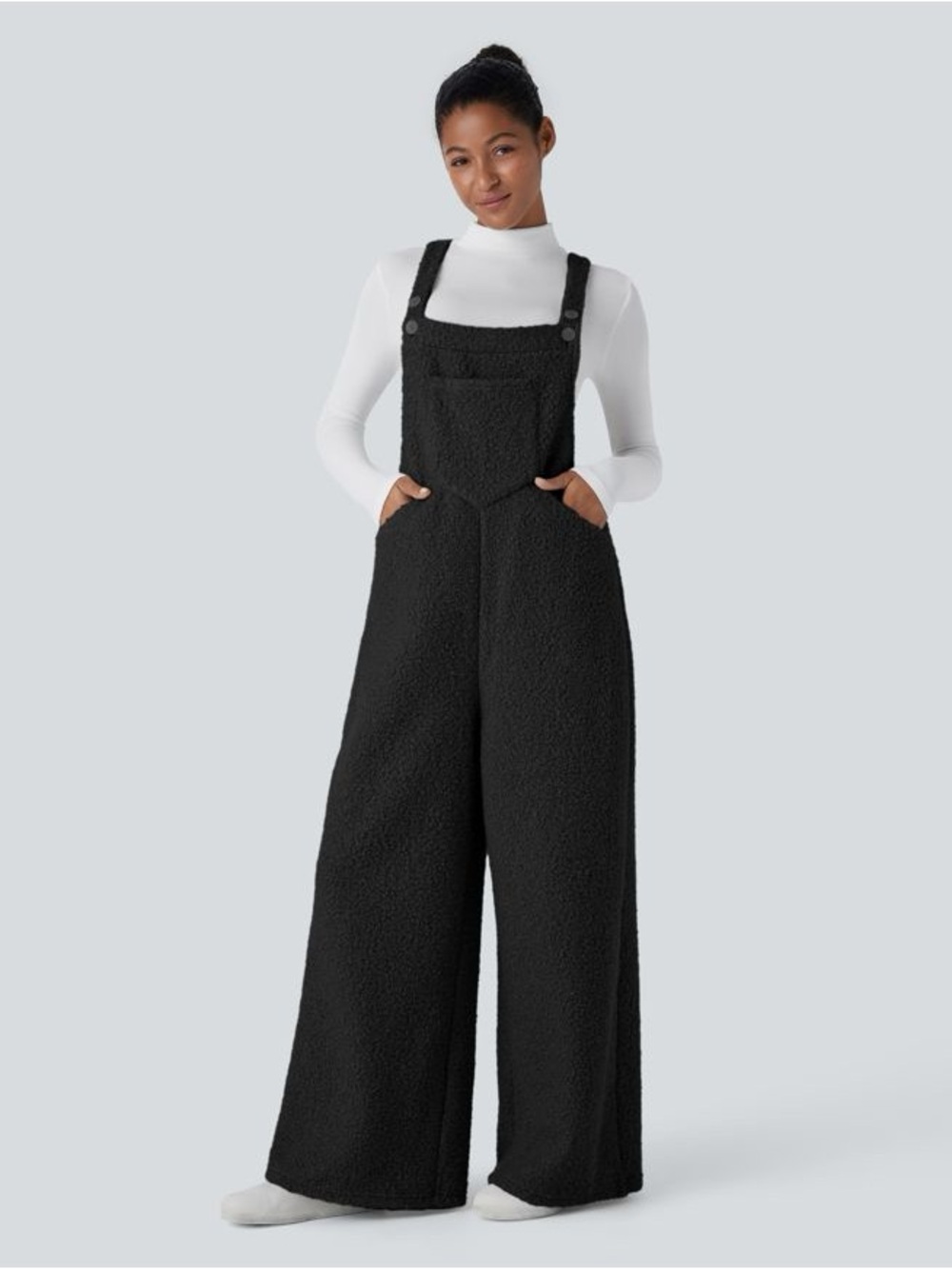 HALARA Black Wide-Leg Sherpa Jumpsuit